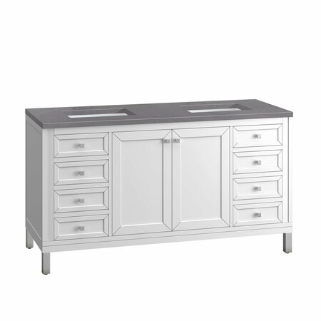 James Martin Vanities Chicago 60in Double Vanity, Glossy White w/ 3 CM Grey Expo Top 305-V60D-GW-3GEX